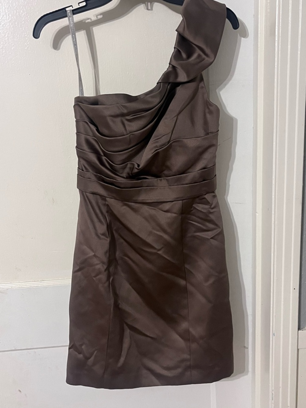 Alfred Angelo One-Shoulder Chocolate Satin Cocktail Dress